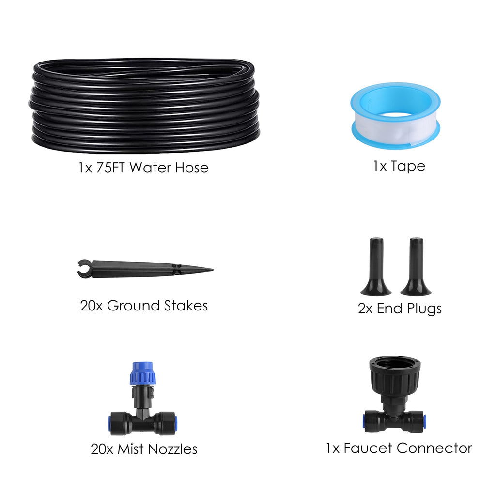 75FT Automatic Drip Irrigation System with Adjustable Misting Nozzles – Quick Connect Garden Watering Kit for Lawn, Patio & Flower Beds