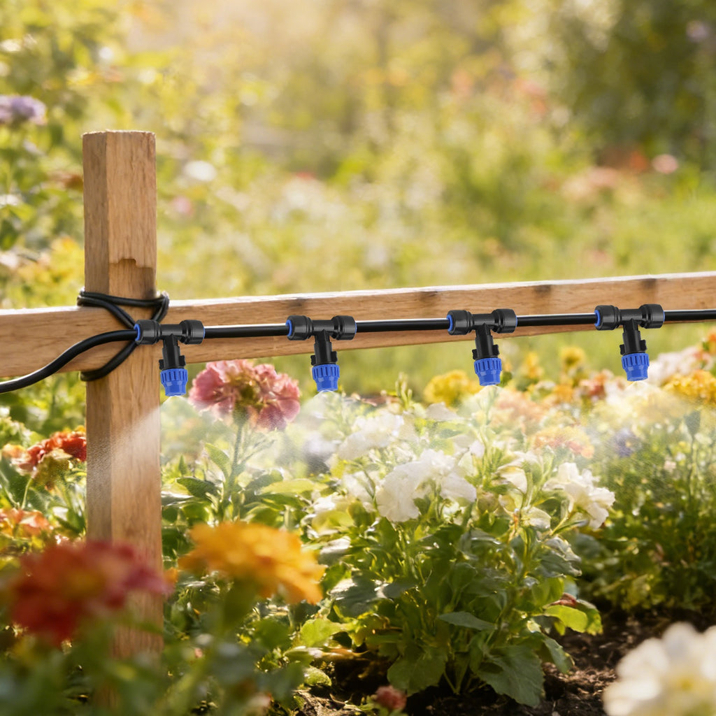 75FT Automatic Drip Irrigation System with Adjustable Misting Nozzles – Quick Connect Garden Watering Kit for Lawn, Patio & Flower Beds