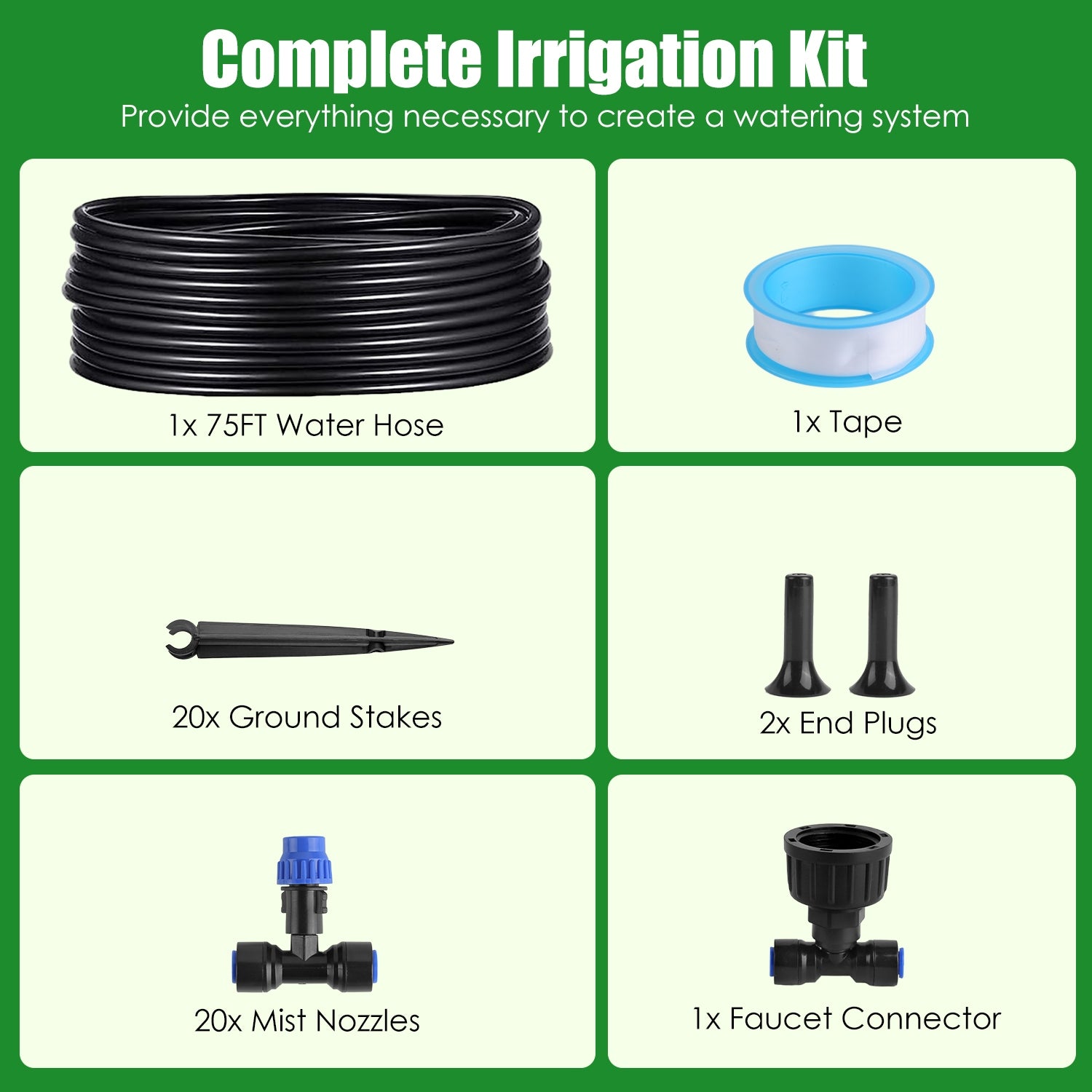 75FT Automatic Drip Irrigation System with Adjustable Misting Nozzles – Quick Connect Garden Watering Kit for Lawn, Patio & Flower Beds