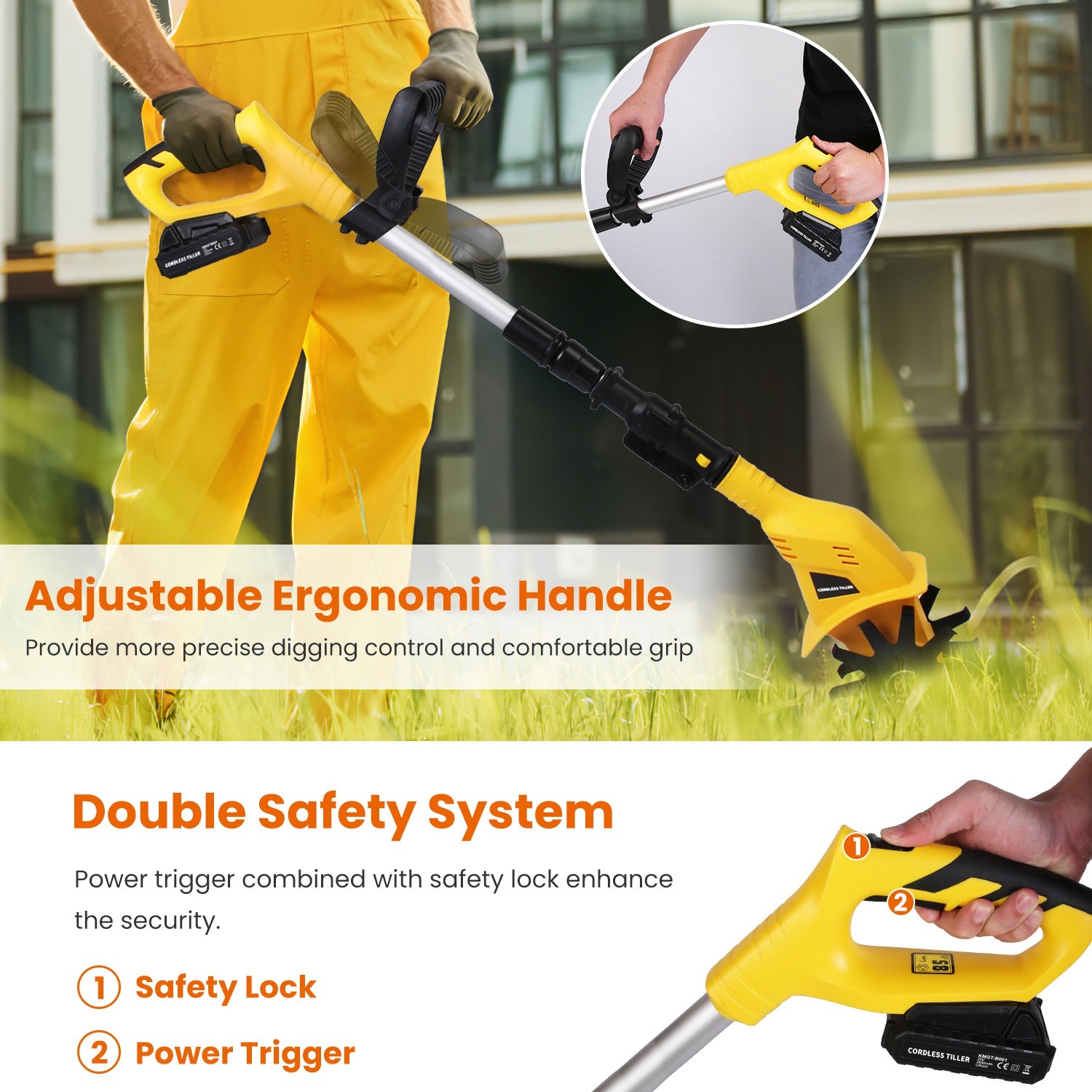 Cordless Electric Garden Tiller Cultivator 20V – Rechargeable Battery Soil рыхer with 250RPM Power for Garden, Lawn & Farm Use