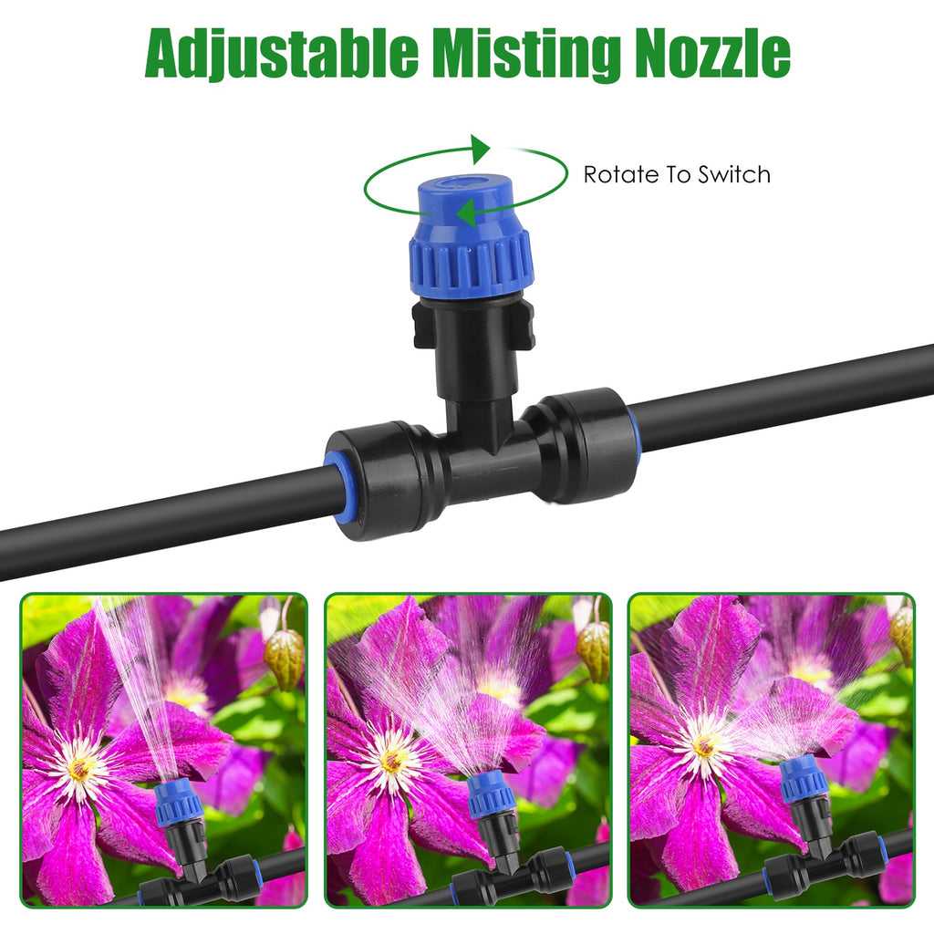 75FT Automatic Drip Irrigation System with Adjustable Misting Nozzles – Quick Connect Garden Watering Kit for Lawn, Patio & Flower Beds