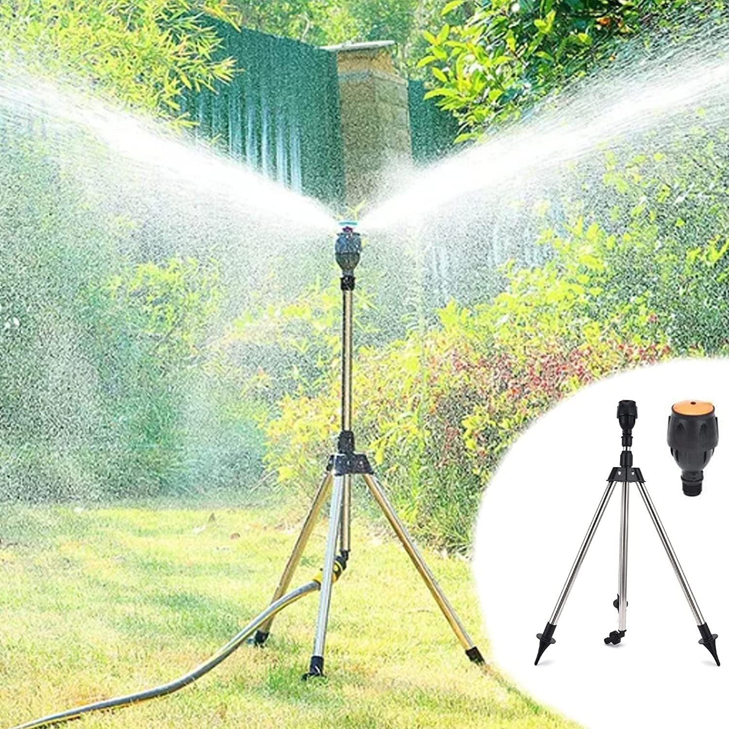 Adjustable Tripod Rotating Garden Sprinkler – Retractable Automatic Irrigation System for Lawn, Yard & Large Area Watering