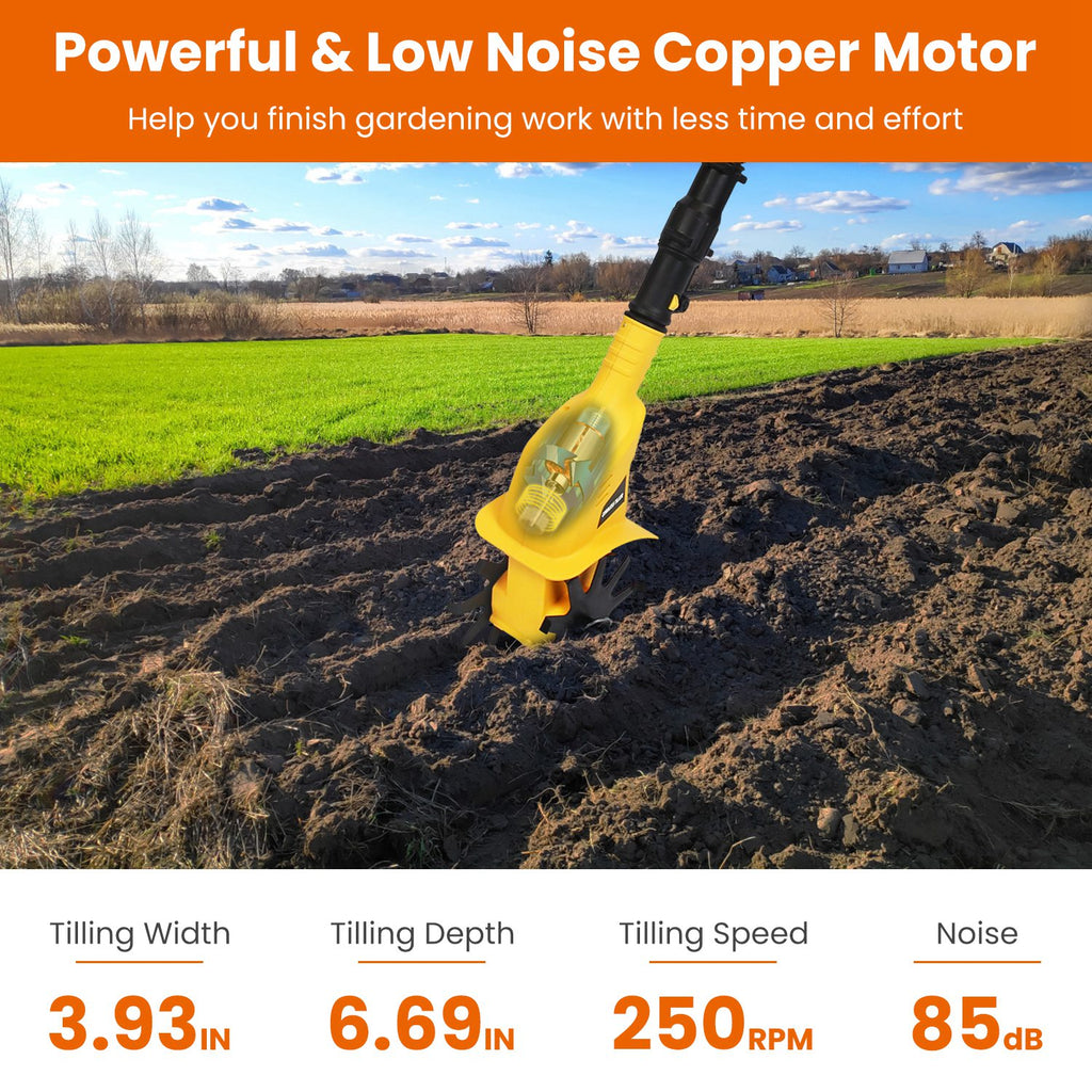 Cordless Electric Garden Tiller Cultivator 20V – Rechargeable Battery Soil рыхer with 250RPM Power for Garden, Lawn & Farm Use